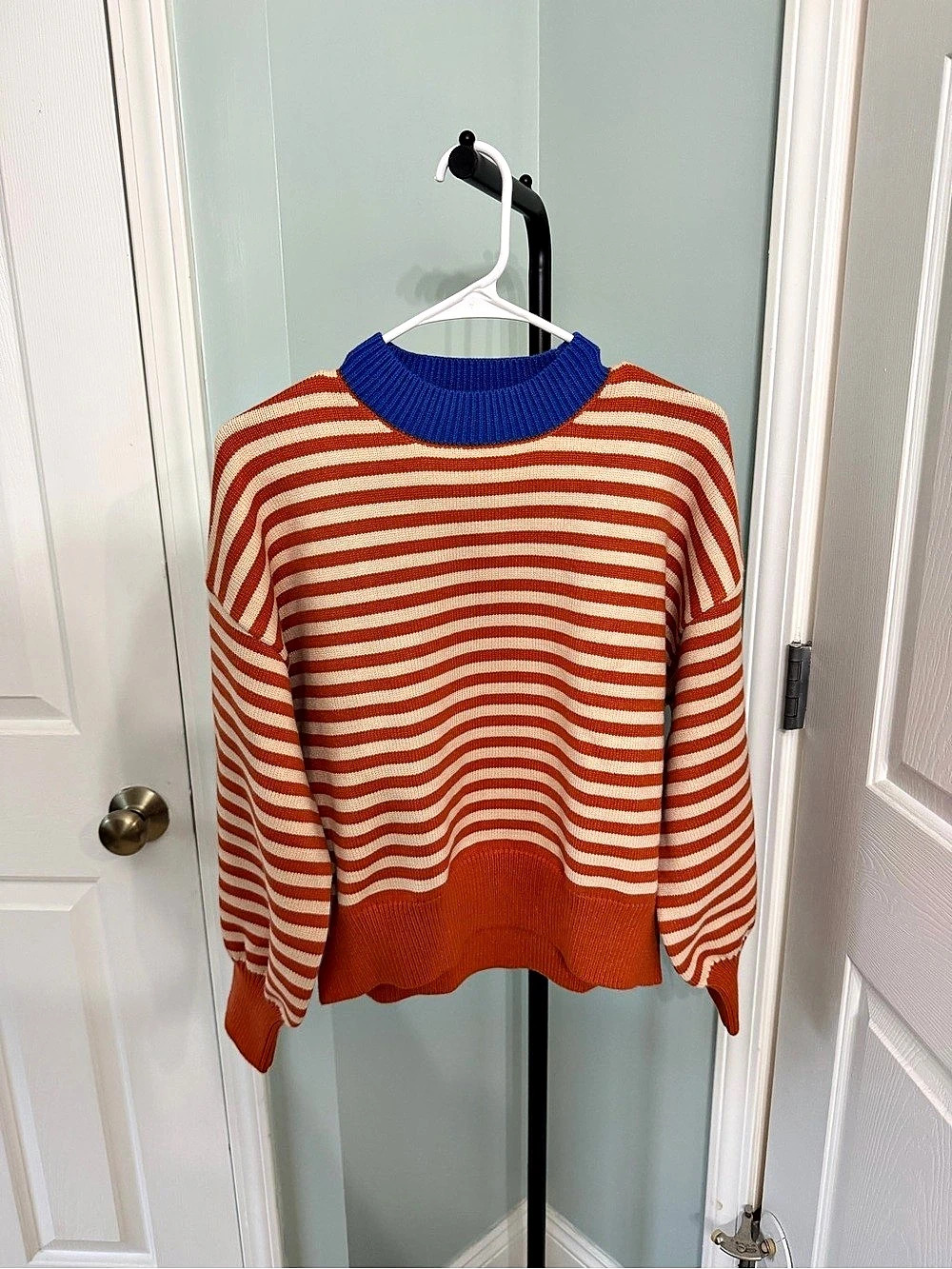 ALTAR'D STATE Striped Mock Neck Sweater Orange & White Small